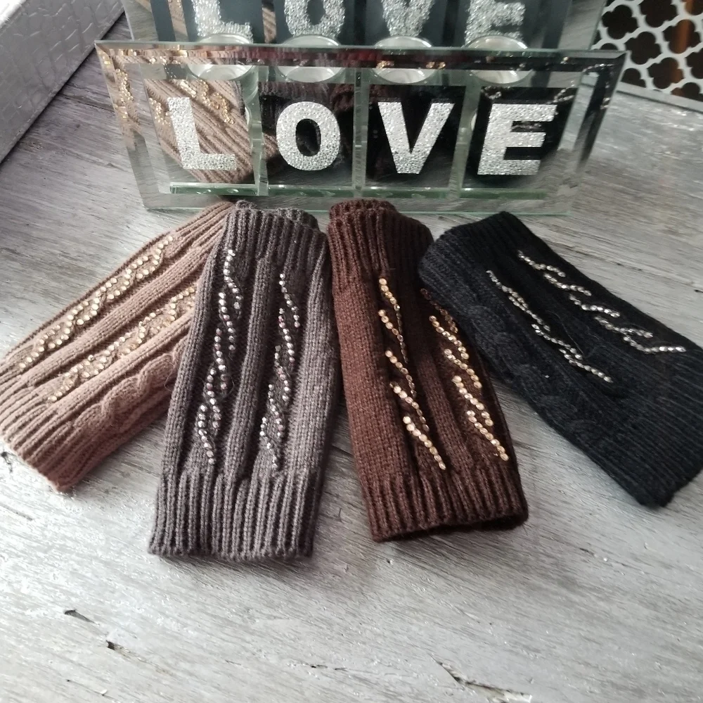 4 colors Rhinestone detailed fringerless mittens
